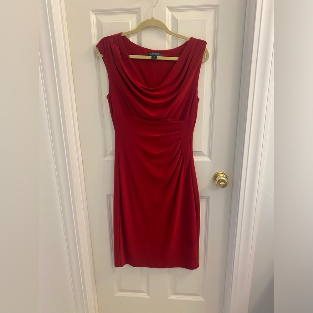 Red Ralph Lauren Ruched Dress, Size 10